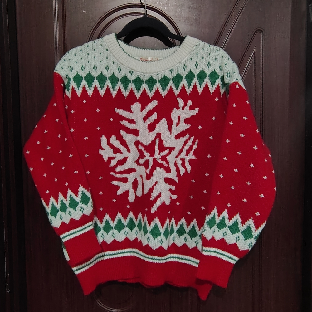 Cozy Holiday Red and White Sweater